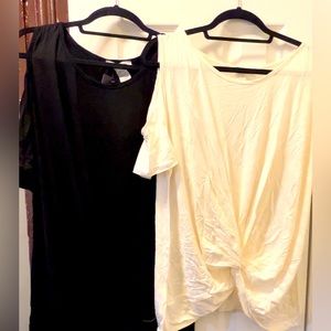 Black and Cream short sleeve shirts with shoulder cut out and twisted front